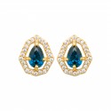 Boucles d'oreilles puces plaqué or pierre bleue ovale cristal et zirconium
