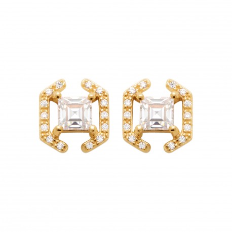 Boucles d'oreilles puces plaqué or pierre carré zirconium pas chère obrillant-bijoux