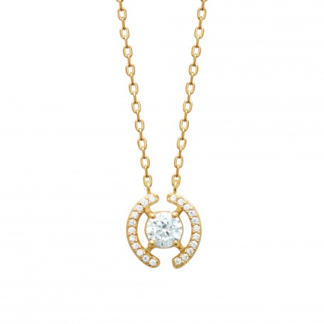 Collier Plaqué Or pierre ronde zirconium pas cher obrillant-bijoux