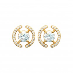 Boucles d'oreilles puces plaqué or pierre ronde zirconium pas chère obrillant-bijoux