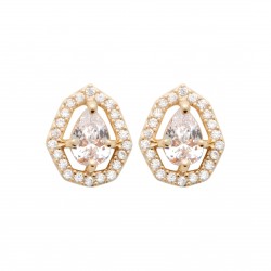 Boucles d'oreilles puces plaqué or pierre ovale poire zirconium pas chère obrillant-bijoux