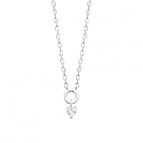 Collier argent pampille pierre coeur en zirconium pas cher obrillant-bijoux