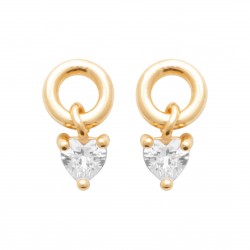 Boucles d'oreilles Plaqué Or pampille coeur en zirconium pas chère obrillant-bijoux