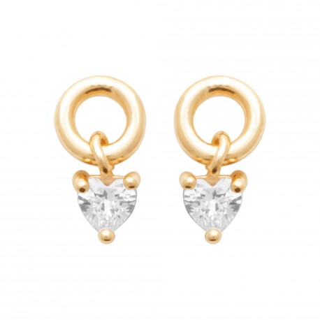 Boucles d'oreilles Plaqué Or pampille coeur en zirconium pas chère obrillant-bijoux