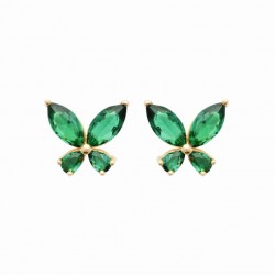 Boucles d'oreilles puces papillon cristal vert et Plaqué Or pas chère obrillant-bijoux