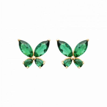 Boucles d'oreilles puces papillon cristal vert et Plaqué Or pas chère obrillant-bijoux