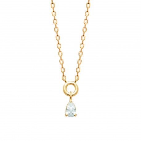 Collier Plaqué Or pampille goutte coeur en zirconium pas cher obrillant-bijoux