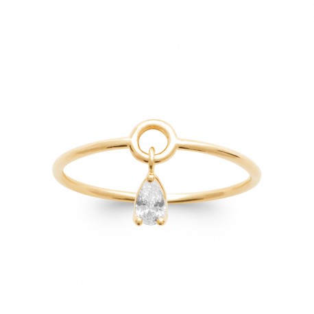 Bague pampille goutte en zirconium et plaqué or pas chère obrillant-bijoux