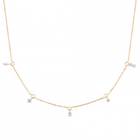 Collier Plaqué Or pampilles pierres en zirconium blanc pas cher obrillant-bijoux