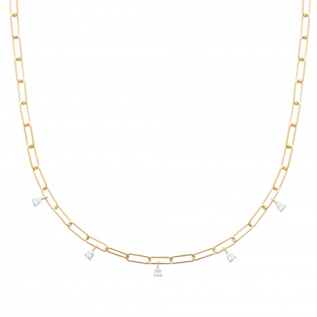 Collier Plaqué Or pampilles pierres gouttes en zirconium blanc pas cher obrillant-bijoux