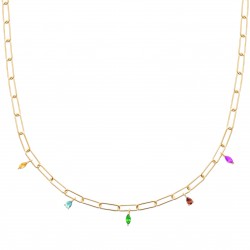 Collier Plaqué Or pampilles pierres gouttes multicolores cristal pas cher obrillant-bijoux