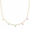 Collier plaqué or pampilles pierres gouttes en cristal multicolore