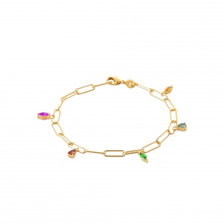Bracelet plaqué or pampilles gouttes multicolores en cristal pas cher obrillant-bijoux