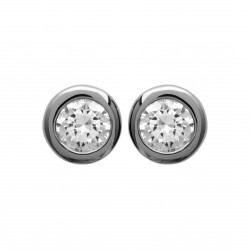 Puces d'oreilles en argent pierre sertie clos 5 mm en zirconium blanc obrillant-bijoux