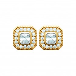 Puces d'oreilles plaqué or pierre carrée en zirconium blanc pas chère obrillant-bijoux