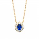 Collier plaqué or avec pierre ovale en cristal bleu et zirconium joaillerie