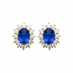 Puces d'oreilles en plaqué or pierre en cristal bleu et zirconium joaillerie pas chère obrillant-bijoux