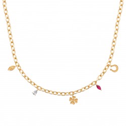 Collier plaqué or pampilles chance trèfle fer à cheval pierres gouttes en cristal pas cher obrillant-bijoux