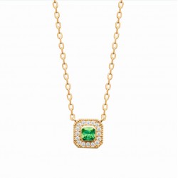 Collier Plaqué Or pierre carré en cristal vert pavé zirconium joaillerie pas cher obrillant-bijoux