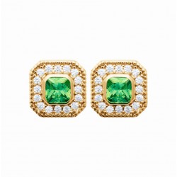 Boucles d'oreilles puces plaqué or pierre cristal vert pavé zirconium pas chère obrillant-bijoux