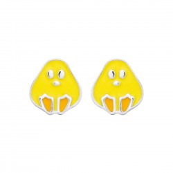 Boucles d'oreilles enfant Poussin jaune en argent pas cher obrillant-bijoux