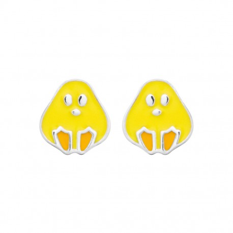 Boucles d'oreilles enfant Poussin jaune en argent pas cher obrillant-bijoux