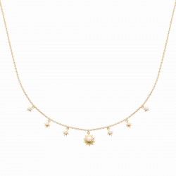 Collier plaqué or pampilles étoiles lune en zirconium blanc pas cher obrillant-bijoux