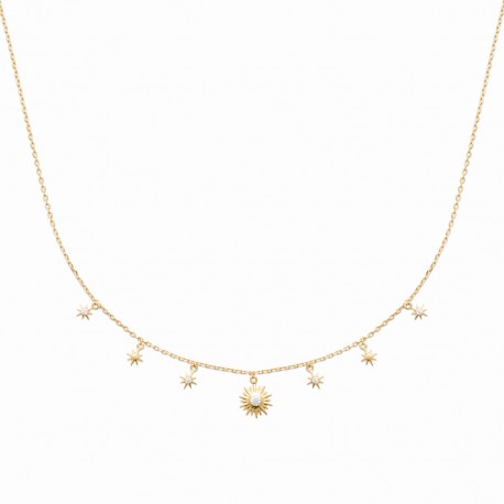 Collier plaqué or pampilles étoiles lune en zirconium blanc pas cher obrillant-bijoux