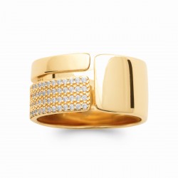 Bague Plaqué Or mixte pavé pierres en oxydes de zirconium blanc pas chère obrillant-bijoux
