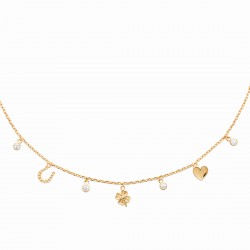 Collier plaqué or pampilles chances trèfle fer à cheval en zirconium pas cher obrillant-bijoux