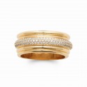 Bague large plaqué or striée pavé zirconium