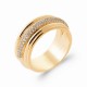 Bague large Plaqué or bombée striée avec zirconium pas chère obrillant-bijoux