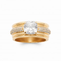 Bague solitaire large plaqué or pavé en zirconium blanc pas chère obrillant-bijoux