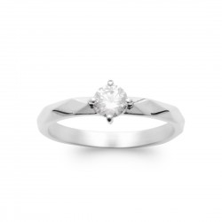 Bague solitaire argent monture facettée pierre en zirconium blanc pas cher Obrillant-bijoux