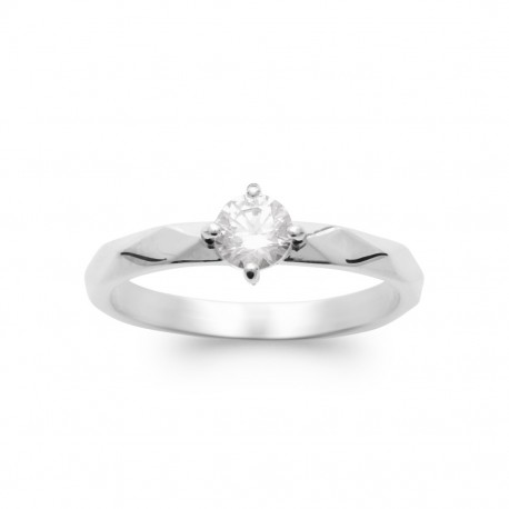 Bague solitaire argent monture facettée pierre en zirconium blanc pas cher Obrillant-bijoux