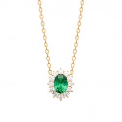Collier style Joaillerie pierre verte ovale et Zirconium Plaqué Or pas cher obrillant-bijoux