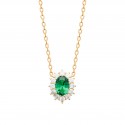 Collier style Joaillerie pierre verte ovale et Zirconium Plaqué Or