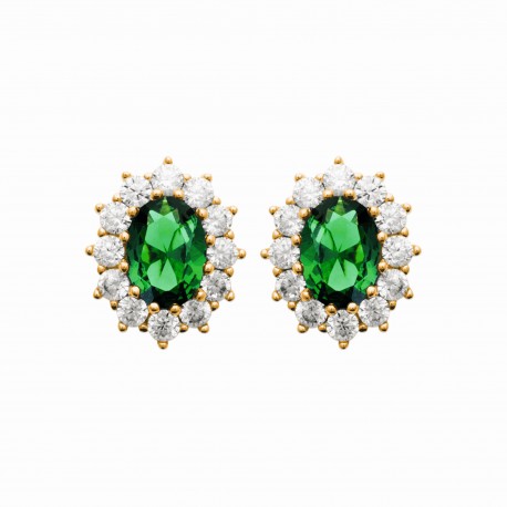 Boucles d'oreilles puces Joaillerie pierre cristal vert et zirconium pas chère obrillant-bijoux