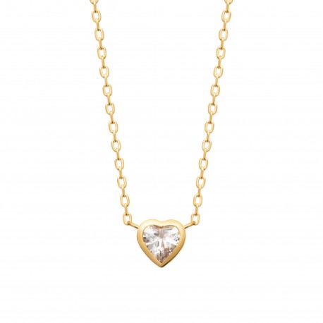 Collier en plaqué or pierre sertie cœur en zirconium St valentin pas cher obrillant-bijoux