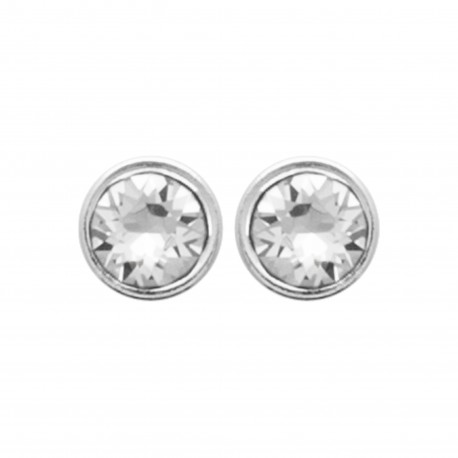 Boucles d'oreilles puces pierre ronde serti clos 3 mm en cristal blanc argent obrillant-bijoux