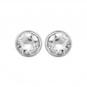 Boucles d'oreilles puces en argent massif 925/1000 pierre ronde 3 mm en cristal blanc serti clos