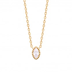 Collier en plaqué or avec pierre ovale sertie clos en zirconium blanc Obrillant-Bijoux