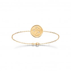Bracelet en plaqué or médaille signe du zodiaque latin balance et zirconium Obrillant-Bijoux