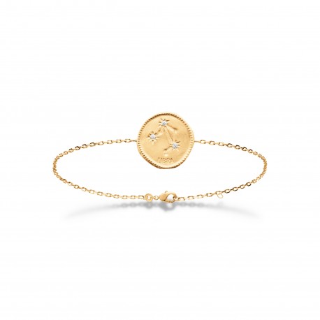 Bracelet en plaqué or médaille signe du zodiaque latin balance et zirconium Obrillant-Bijoux
