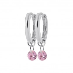 Boucles d'oreilles Créoles argent avec petite pampille en cristal rose obrillant-bijoux