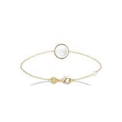 Bracelet en plaqué or réversible pendentif pierre ronde en véritable nacre obrillant-bijoux