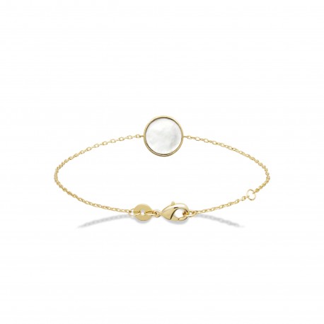 Bracelet en plaqué or réversible pendentif pierre ronde en véritable nacre obrillant-bijoux