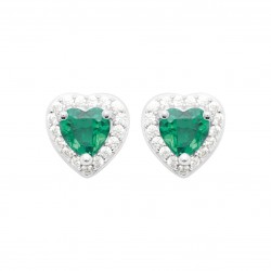 Boucles d'oreilles puces coeur cristal vert en argent et zirconium pas chère obrillant-bijoux