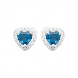 Boucles d'oreilles puces coeur cristal bleu en argent et zirconium pas chère obrillant-bijoux