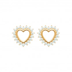 Boucles d'oreilles puces coeur Plaqué Or contour pavé zirconium pas chère obrillant-bijoux